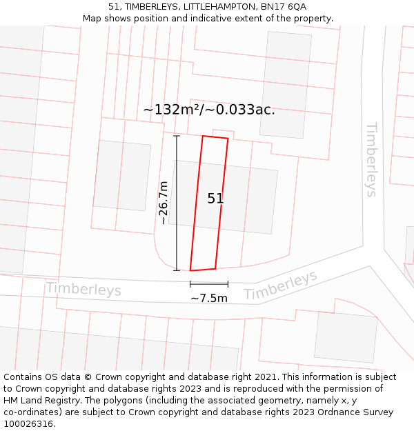 51, TIMBERLEYS, LITTLEHAMPTON, BN17 6QA: Plot and title map