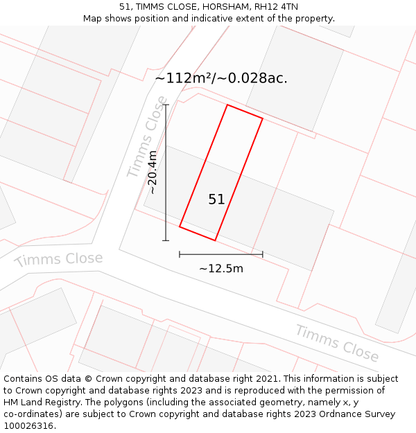 51, TIMMS CLOSE, HORSHAM, RH12 4TN: Plot and title map