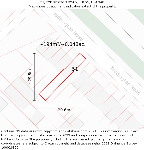 51, TODDINGTON ROAD, LUTON, LU4 9AB: Plot and title map