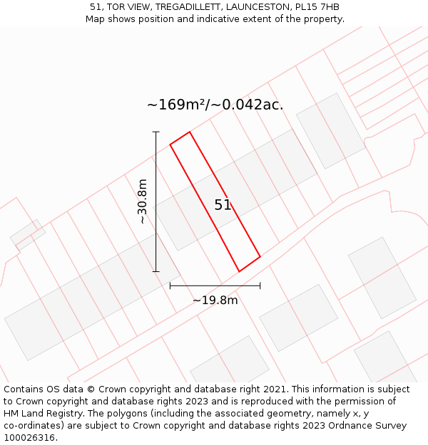 51, TOR VIEW, TREGADILLETT, LAUNCESTON, PL15 7HB: Plot and title map