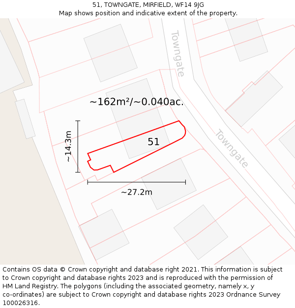 51, TOWNGATE, MIRFIELD, WF14 9JG: Plot and title map