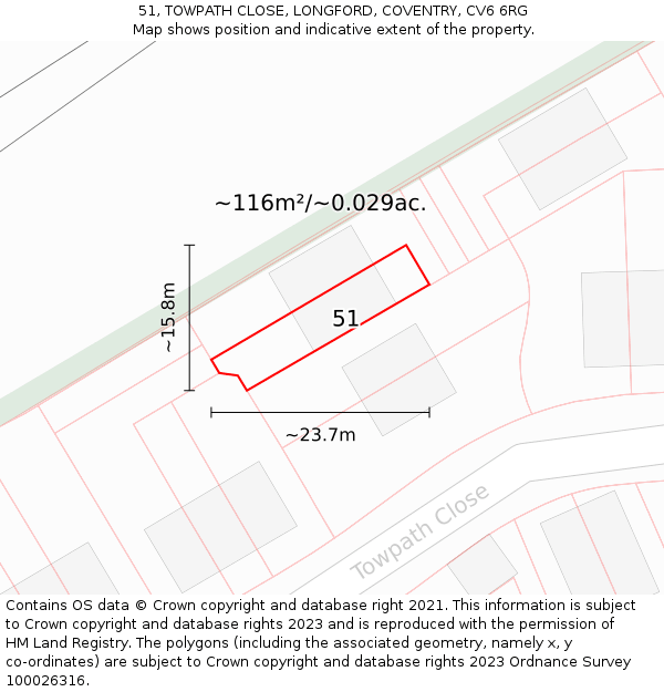 51, TOWPATH CLOSE, LONGFORD, COVENTRY, CV6 6RG: Plot and title map