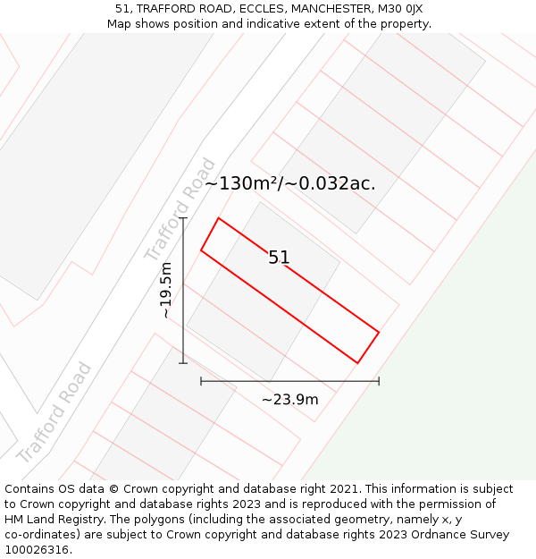 51, TRAFFORD ROAD, ECCLES, MANCHESTER, M30 0JX: Plot and title map