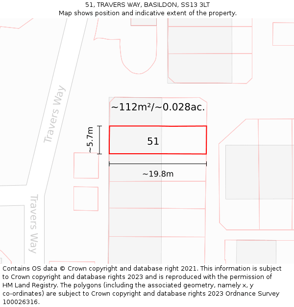 51, TRAVERS WAY, BASILDON, SS13 3LT: Plot and title map