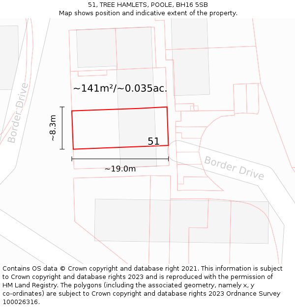 51, TREE HAMLETS, POOLE, BH16 5SB: Plot and title map