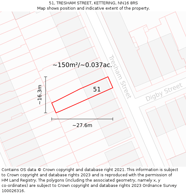 51, TRESHAM STREET, KETTERING, NN16 8RS: Plot and title map