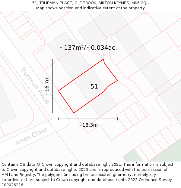 51, TRUEMAN PLACE, OLDBROOK, MILTON KEYNES, MK6 2QU: Plot and title map