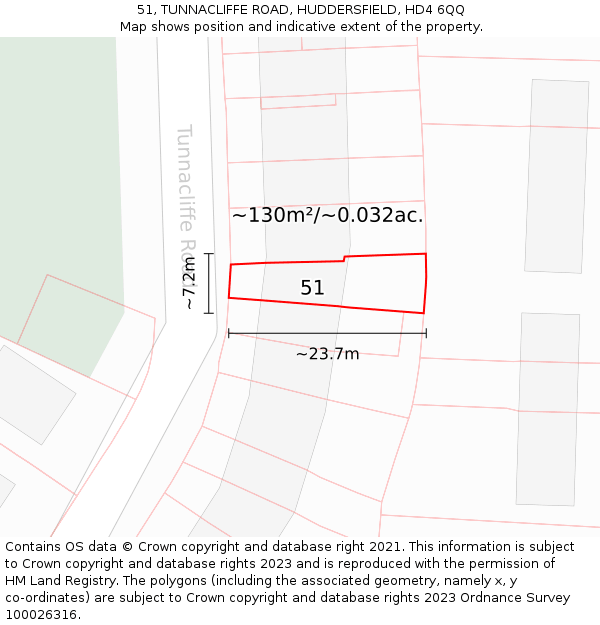 51, TUNNACLIFFE ROAD, HUDDERSFIELD, HD4 6QQ: Plot and title map