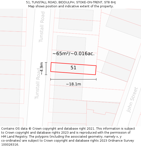 51, TUNSTALL ROAD, BIDDULPH, STOKE-ON-TRENT, ST8 6HJ: Plot and title map