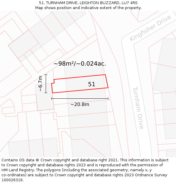 51, TURNHAM DRIVE, LEIGHTON BUZZARD, LU7 4RS: Plot and title map