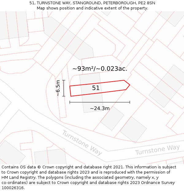 51, TURNSTONE WAY, STANGROUND, PETERBOROUGH, PE2 8SN: Plot and title map