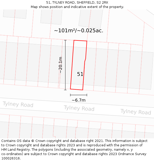 51, TYLNEY ROAD, SHEFFIELD, S2 2RX: Plot and title map
