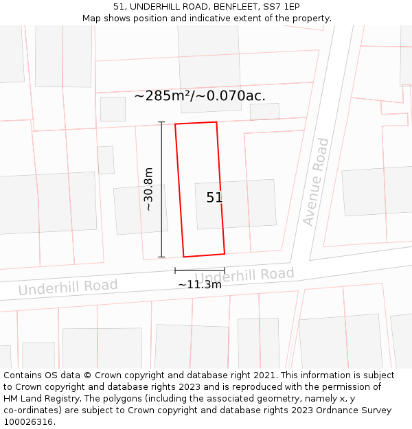 51, UNDERHILL ROAD, BENFLEET, SS7 1EP: Plot and title map