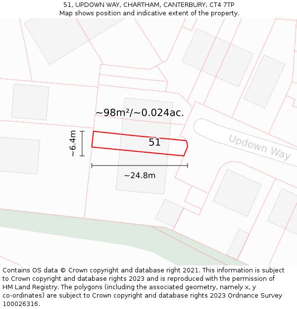 51, UPDOWN WAY, CHARTHAM, CANTERBURY, CT4 7TP: Plot and title map