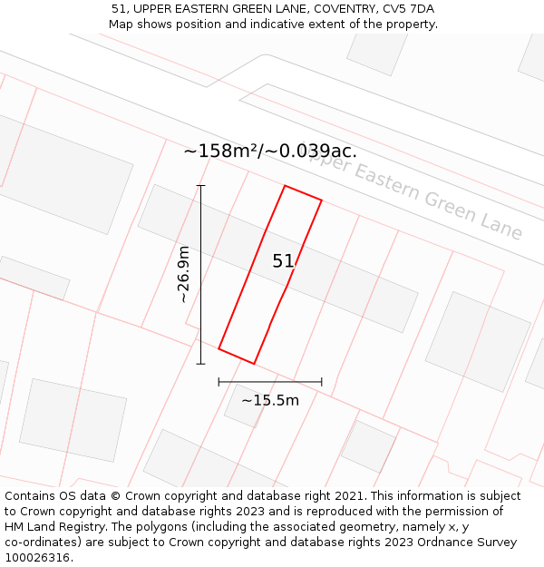 51, UPPER EASTERN GREEN LANE, COVENTRY, CV5 7DA: Plot and title map
