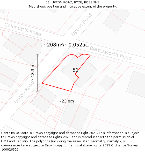 51, UPTON ROAD, RYDE, PO33 3HR: Plot and title map