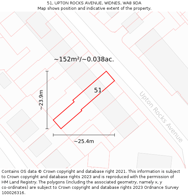 51, UPTON ROCKS AVENUE, WIDNES, WA8 9DA: Plot and title map