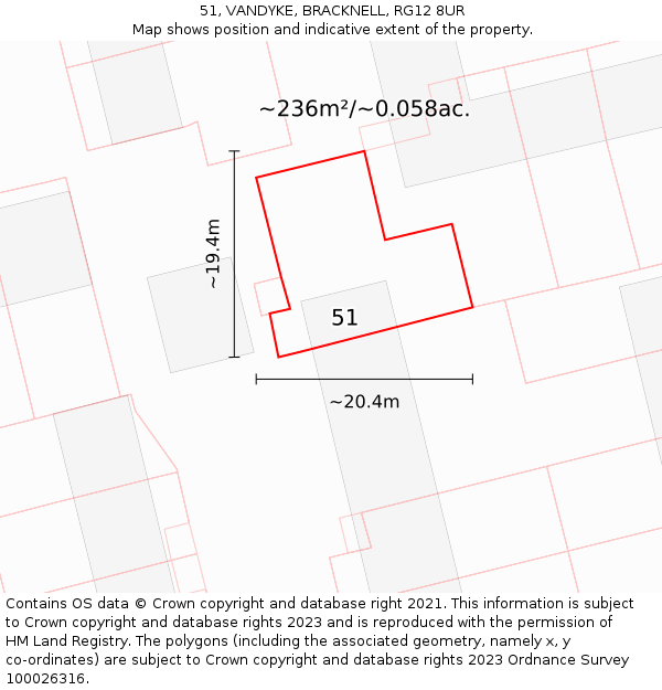 51, VANDYKE, BRACKNELL, RG12 8UR: Plot and title map