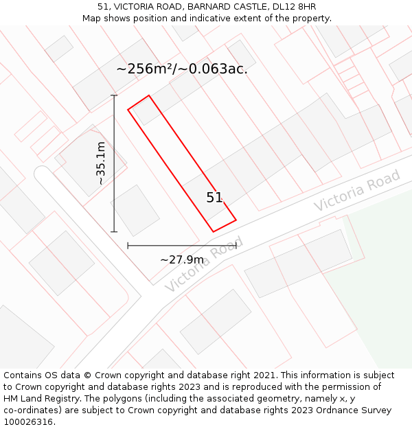 51, VICTORIA ROAD, BARNARD CASTLE, DL12 8HR: Plot and title map