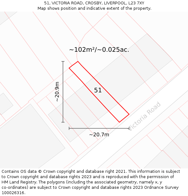 51, VICTORIA ROAD, CROSBY, LIVERPOOL, L23 7XY: Plot and title map