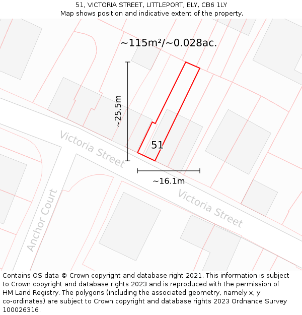 51, VICTORIA STREET, LITTLEPORT, ELY, CB6 1LY: Plot and title map