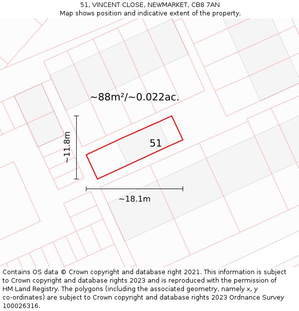 51, VINCENT CLOSE, NEWMARKET, CB8 7AN: Plot and title map