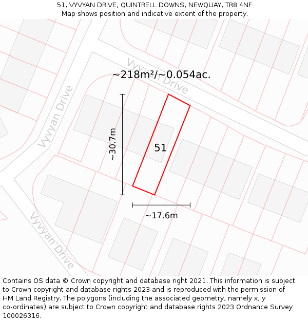 51, VYVYAN DRIVE, QUINTRELL DOWNS, NEWQUAY, TR8 4NF: Plot and title map