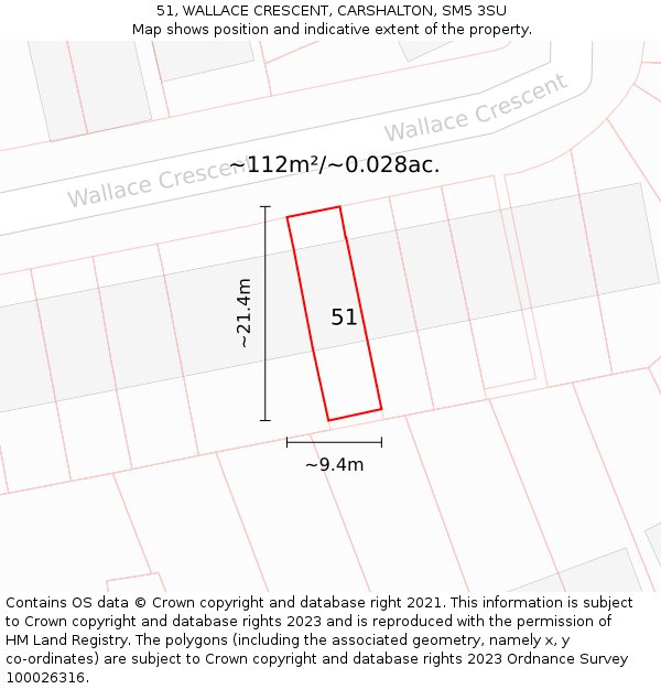 51, WALLACE CRESCENT, CARSHALTON, SM5 3SU: Plot and title map