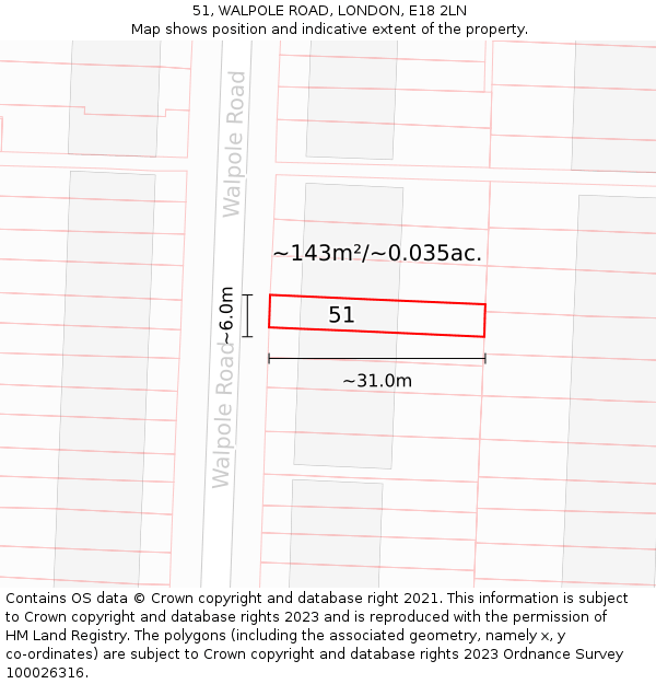 51, WALPOLE ROAD, LONDON, E18 2LN: Plot and title map