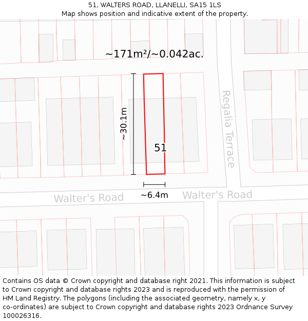 51, WALTERS ROAD, LLANELLI, SA15 1LS: Plot and title map