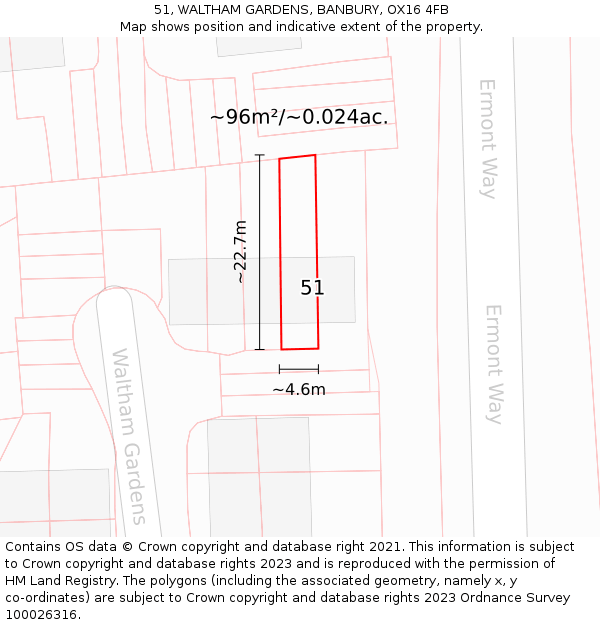 51, WALTHAM GARDENS, BANBURY, OX16 4FB: Plot and title map