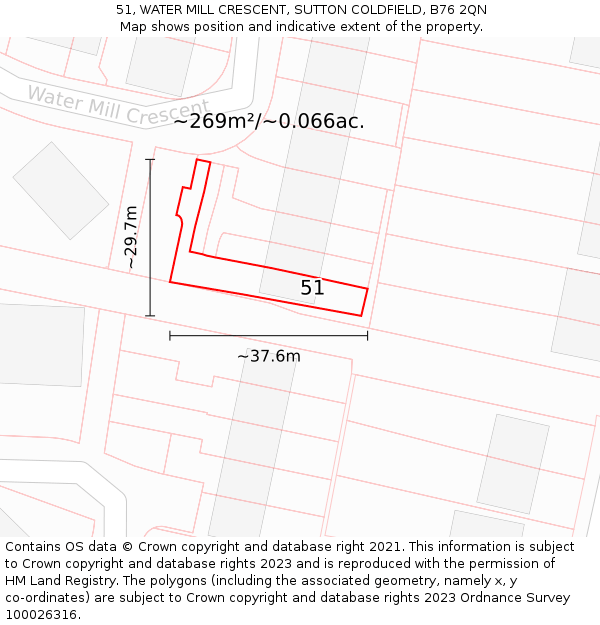 51, WATER MILL CRESCENT, SUTTON COLDFIELD, B76 2QN: Plot and title map