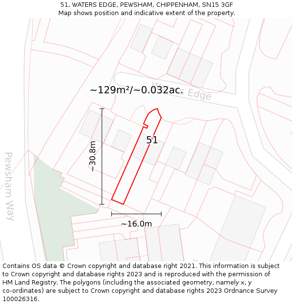 51, WATERS EDGE, PEWSHAM, CHIPPENHAM, SN15 3GF: Plot and title map