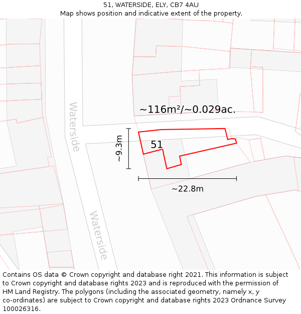 51, WATERSIDE, ELY, CB7 4AU: Plot and title map
