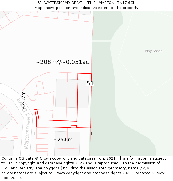 51, WATERSMEAD DRIVE, LITTLEHAMPTON, BN17 6GH: Plot and title map