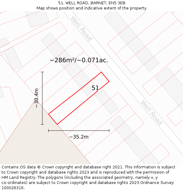 51, WELL ROAD, BARNET, EN5 3EB: Plot and title map