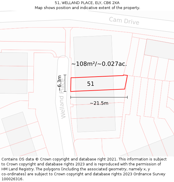 51, WELLAND PLACE, ELY, CB6 2XA: Plot and title map