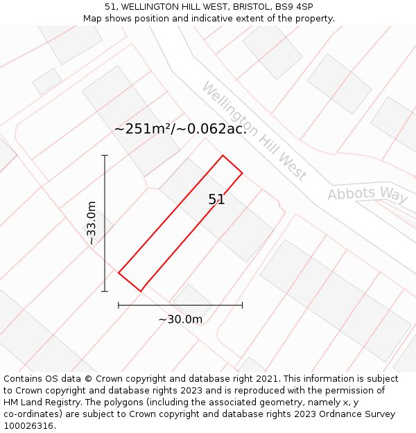 51, WELLINGTON HILL WEST, BRISTOL, BS9 4SP: Plot and title map