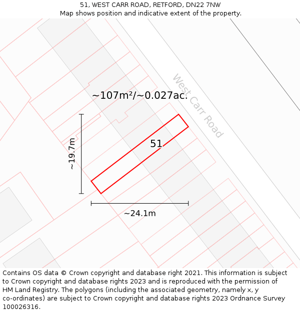 51, WEST CARR ROAD, RETFORD, DN22 7NW: Plot and title map