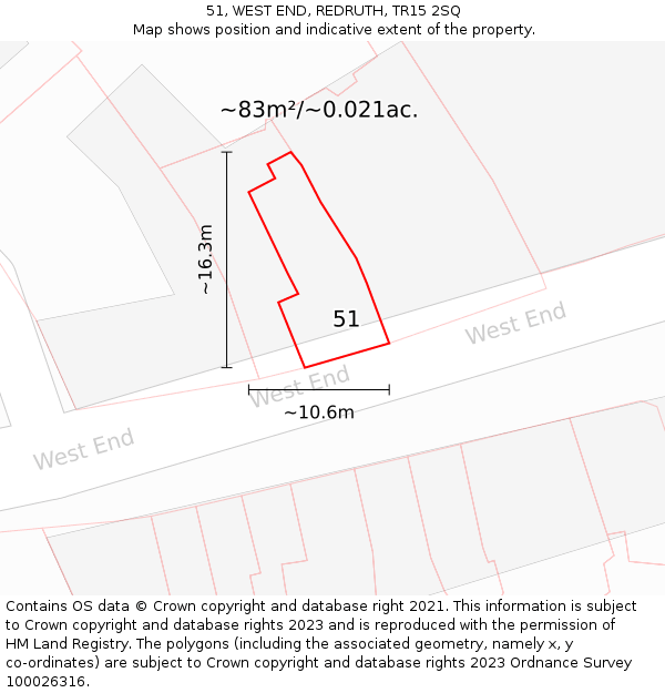 51, WEST END, REDRUTH, TR15 2SQ: Plot and title map