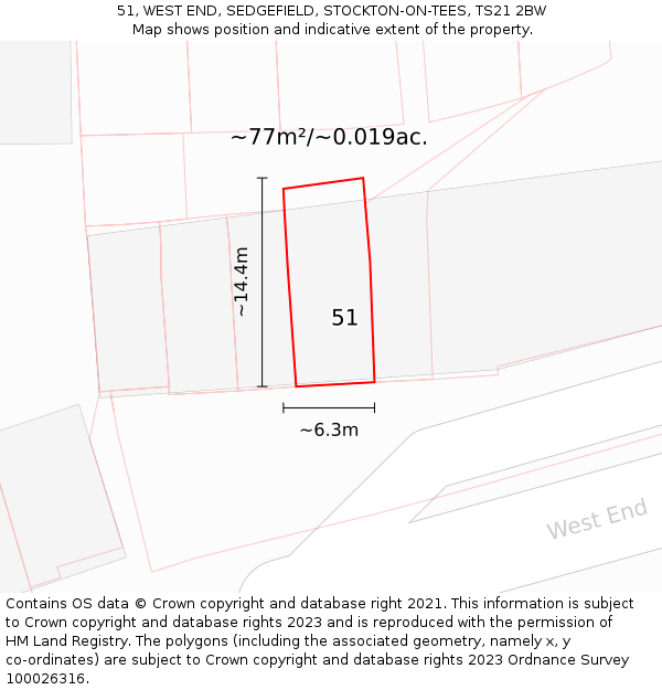 51, WEST END, SEDGEFIELD, STOCKTON-ON-TEES, TS21 2BW: Plot and title map