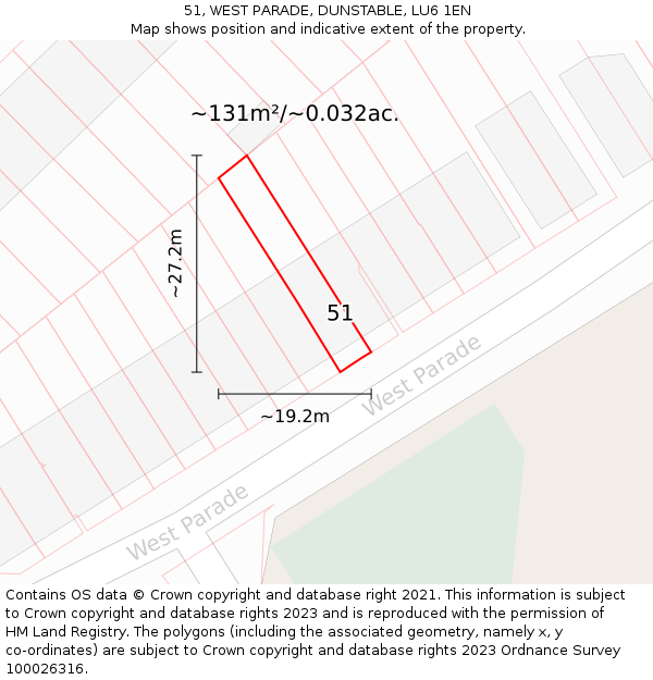51, WEST PARADE, DUNSTABLE, LU6 1EN: Plot and title map