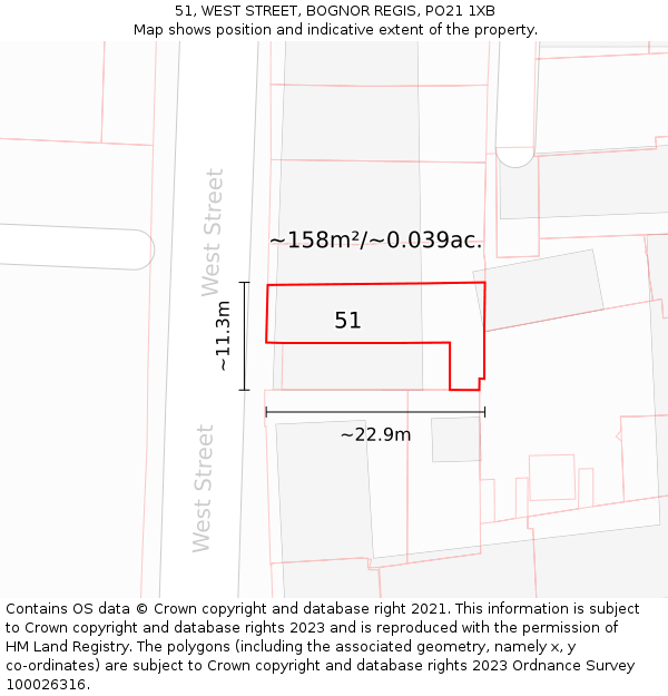51, WEST STREET, BOGNOR REGIS, PO21 1XB: Plot and title map