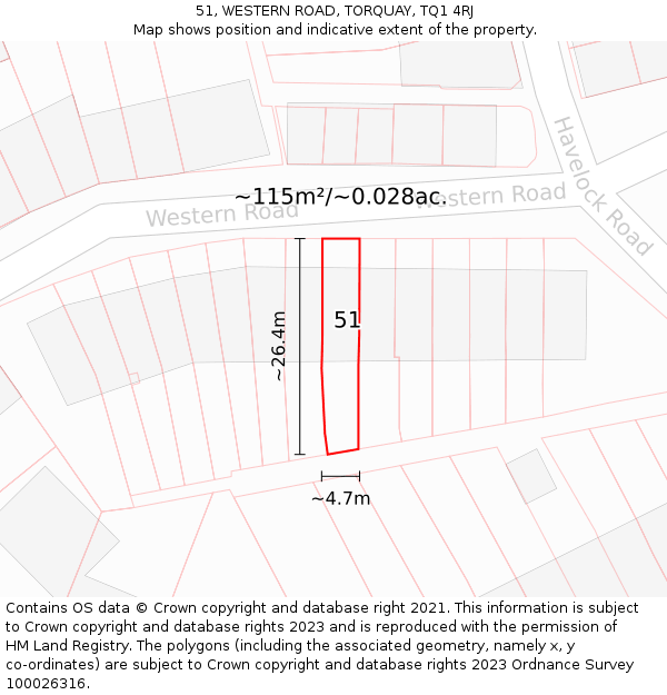51, WESTERN ROAD, TORQUAY, TQ1 4RJ: Plot and title map