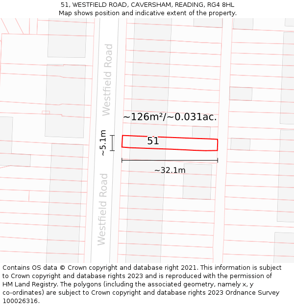 51, WESTFIELD ROAD, CAVERSHAM, READING, RG4 8HL: Plot and title map