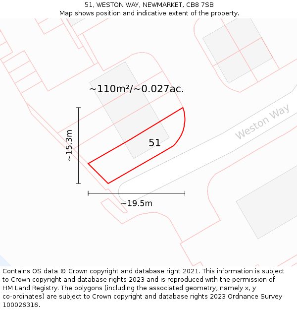 51, WESTON WAY, NEWMARKET, CB8 7SB: Plot and title map