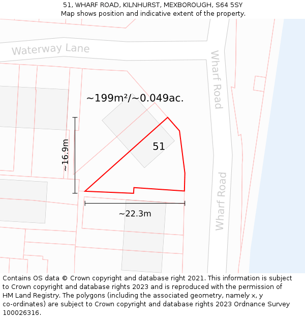 51, WHARF ROAD, KILNHURST, MEXBOROUGH, S64 5SY: Plot and title map