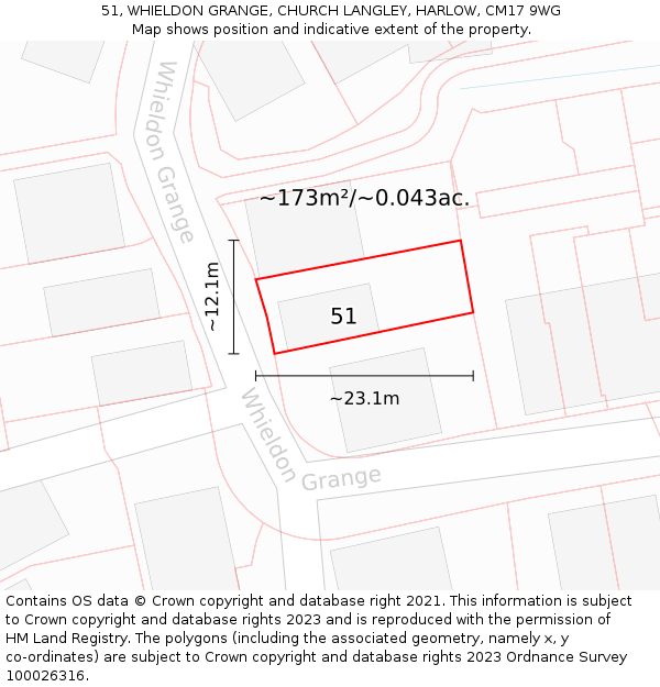 51, WHIELDON GRANGE, CHURCH LANGLEY, HARLOW, CM17 9WG: Plot and title map