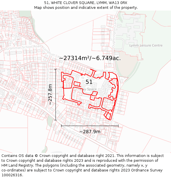 51, WHITE CLOVER SQUARE, LYMM, WA13 0RX: Plot and title map