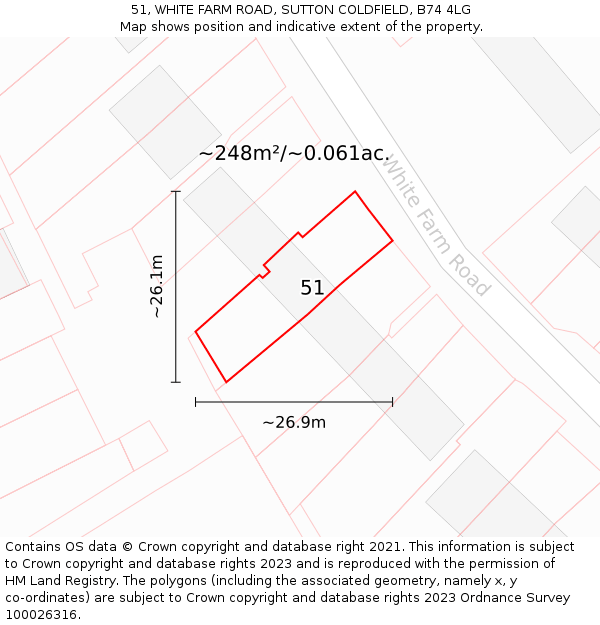 51, WHITE FARM ROAD, SUTTON COLDFIELD, B74 4LG: Plot and title map
